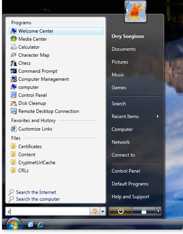 windows vista start menu