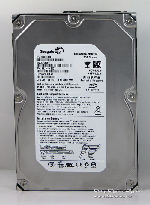 Seagate Barracuda 7200.10 внешний вид сверху