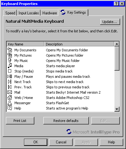 Microsoft IntelliType Pro 6.1: управление клавиатурой