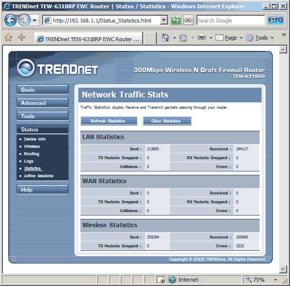 Административный Web-интерфейс, раздел Status