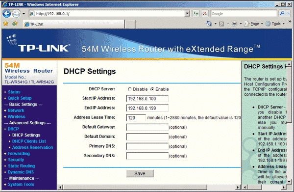 TP-Link TL-WR542G: ��������� DHCP