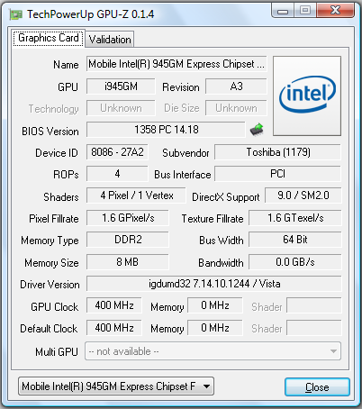 Toshiba Portege R500. Информация о видеоподсистеме.
