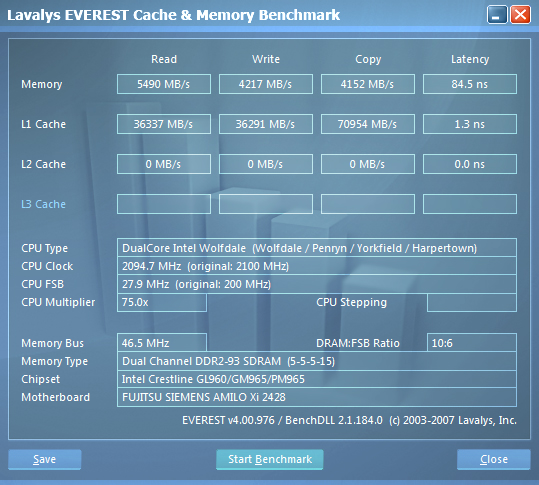 Fujitsu-SIEMENS Amilo Xi2428. Информация о памяти.