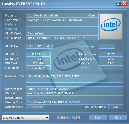 Fujitsu-SIEMENS Amilo Xi2428. Информация о процессоре.