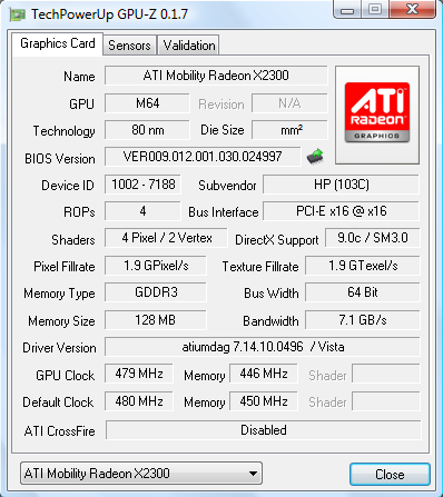 HP Compaq 6910p. Информация о видеоподсистеме.