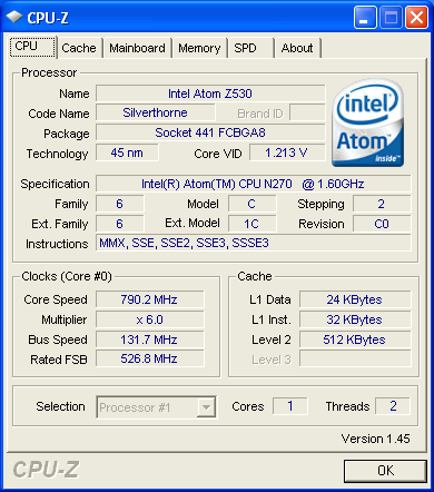 MSI Wind U100 - CPU-Z