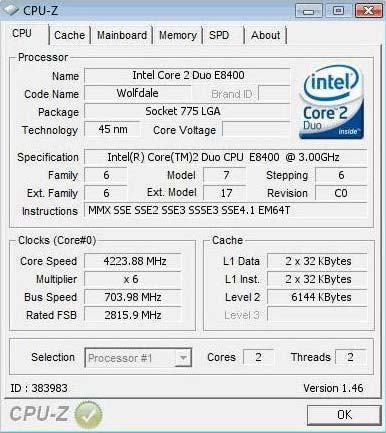 Core 2 Duo E8400-704 МГц