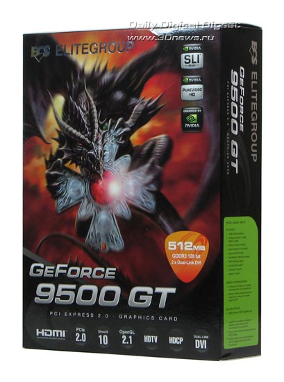 Package for ECS GeForce 9500GT, front view
