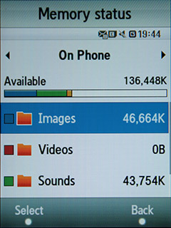 Samsung F480 Touchwiz. Состояние памяти