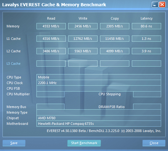HP Compaq 6735s. Информация о памяти