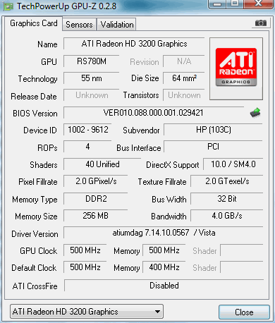 HP Compaq 6735s. Информация о видеоподсистеме