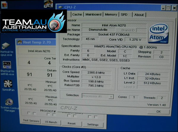Intel Atom N270 Overclocked to 2385MHz