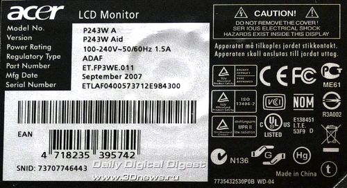 Acer P243W, ��� � ����