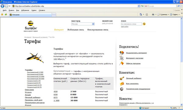 Список тарифных планов