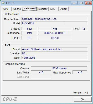 Gigabyte EX58-UD5 – CPU-Z материнской платы Gigabyte EX58-UD5