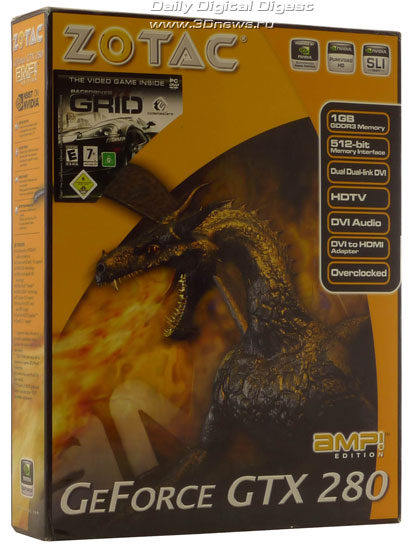Zotac GeForce GTX 280 AMP! Edition упаковка вид спереди