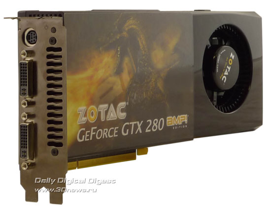 Zotac GeForce GTX 280 AMP! Edition – вид спереди сбоку
