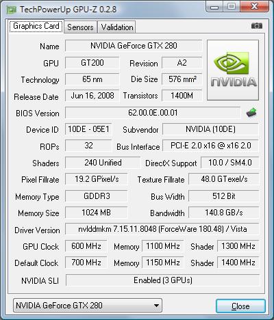 Zotac GeForce GTX 280 AMP! Edition – GPU-Z одной карты