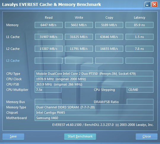 Samsung X460. Информация о памяти