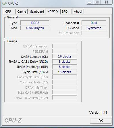 �������� ��������� CPU-Z 1.49, ������� Memory
