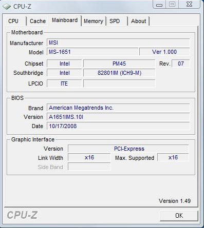 �������� ��������� CPU-Z 1.49, ������� Mainboard