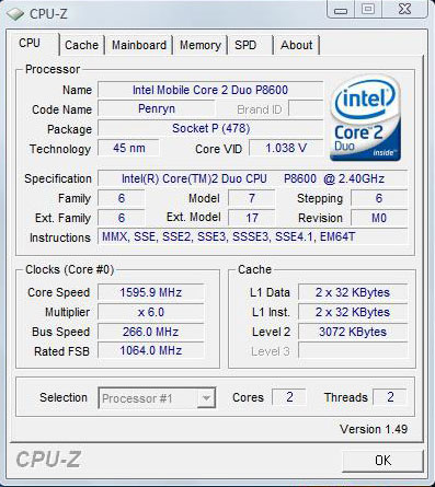 �������� ��������� CPU-Z 1.49, ������� CPU