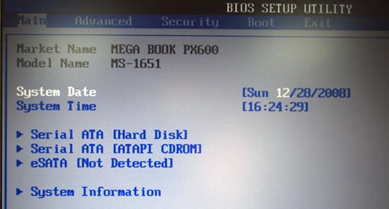 BIOS MSI PX600 Prestige Collection, ������� Main