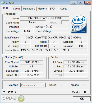 �������� ��������� CPU-Z 1.49, ������ ���������� ��������