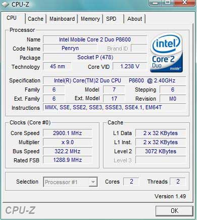 �������� ��������� CPU-Z 1.49, ������ ���������� ��������