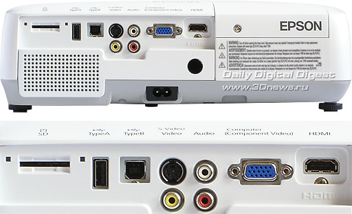 Epson EH-TW420. ���� SD-�����, ����� USB-A � USB-B, ����� S-Video, CVBS, �������������, VGA, HDMI; ������ ��-��������, ������� �������
