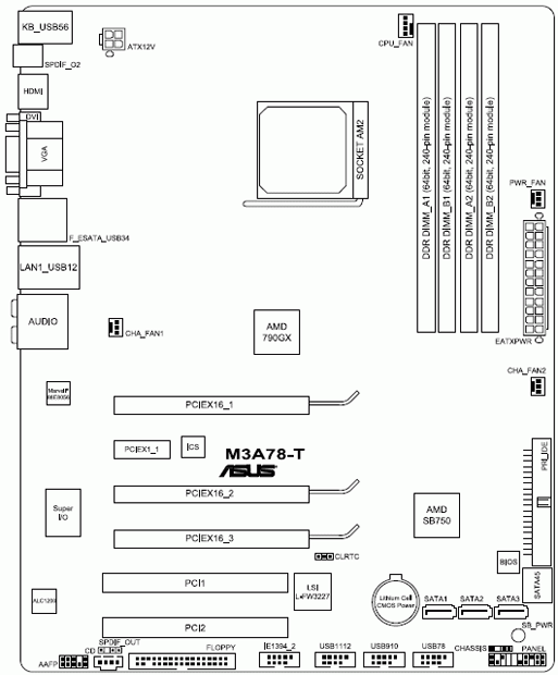 Схема материнской платы ASUS M3A78-T.