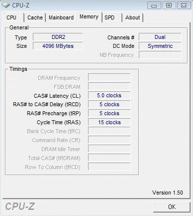 MSI Bravo EX620, скриншот программы CPU-Z, вкладка Memory