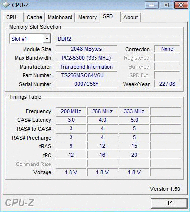 MSI Bravo EX620, скриншот программы CPU-Z, вкладка SPD