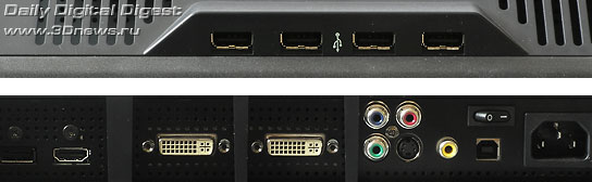 ����� DisplayPort, HDMI, DVI I (2 ��.), YPbPr, S Video, CVBS, USB B; ����������� ������� � ������� �������; �������� ����� USB A (4 ��.)