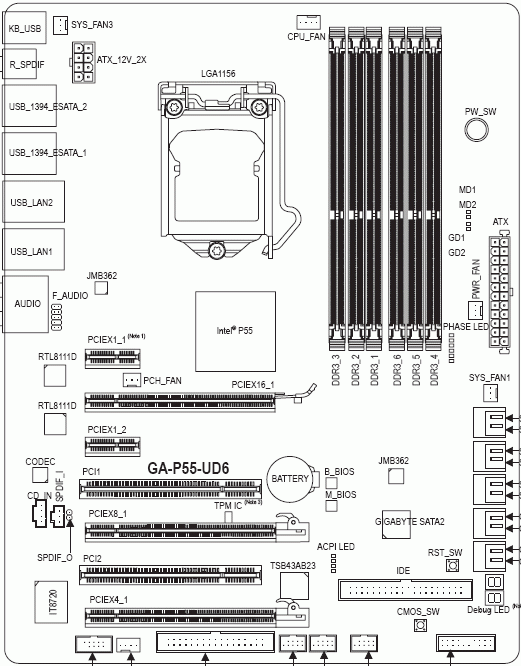 Gigabyte GA-P55-UD6-С схема