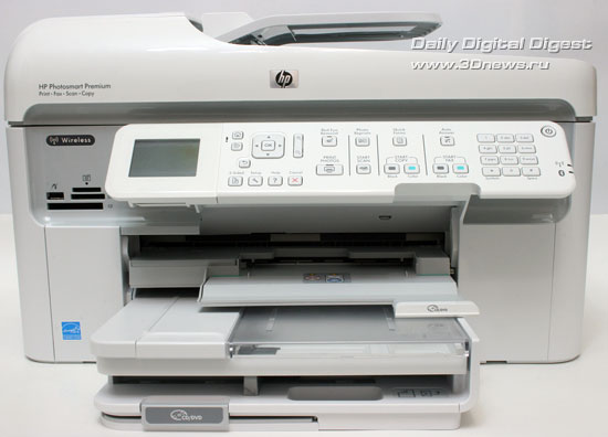 HP Photosmart Premium c309a. Вид спереди. Открыт модуль печати на поверхности оптических дисков