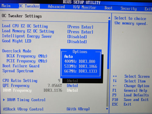 ASRock P55M Pro частота памяти