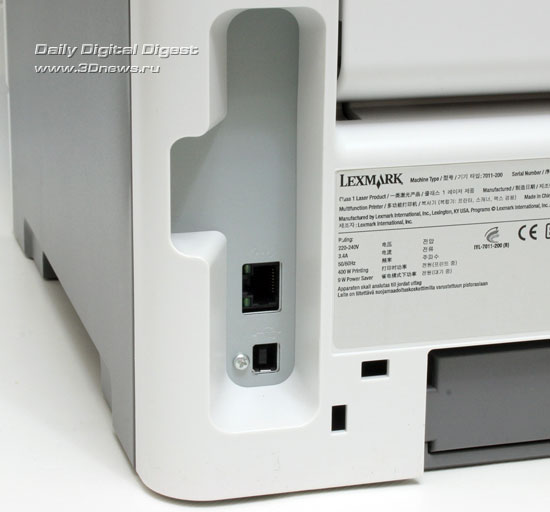 Lexmark x203n. Коммуникационные разъемы