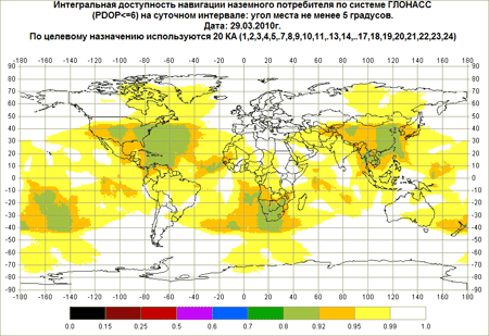 Карта доступности навигационного сигнала ГЛОНАСС