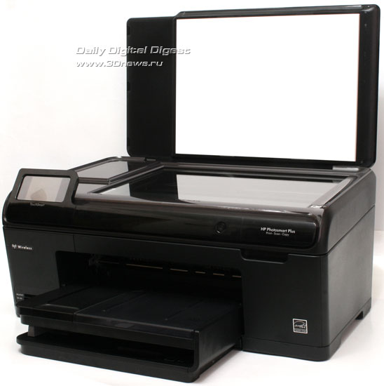 HP Photosmart Plus b209a-m. Вид общий. Открыта крышка сканера