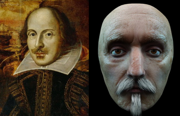 Прижизненный портрет Шекспира и изображение, снятое с его посмертной маски
