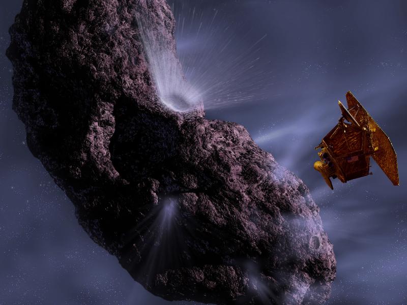 Встреча зонда Deep Impact с кометой Tempel-1 глазами художника