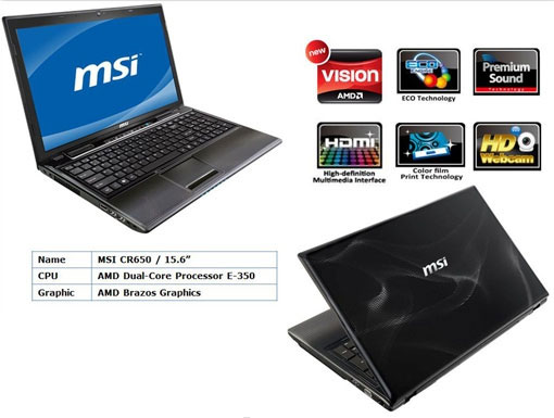 Ноутбук MSI CR650 на базе платформы AMD Brazos