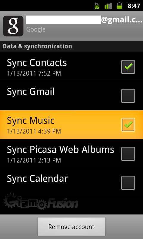 Music sync Android 2.3