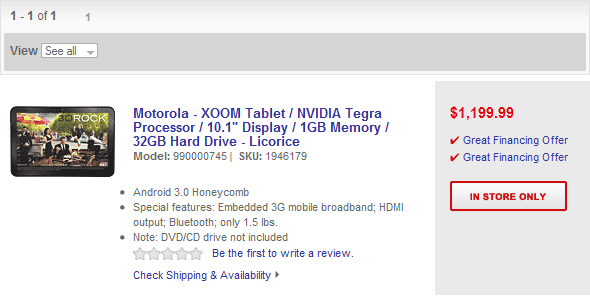 Best Buy предлагает Motorola Xoom за... $1200