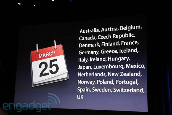 Слайд Apple о международном запуске iPad 2 25 марта