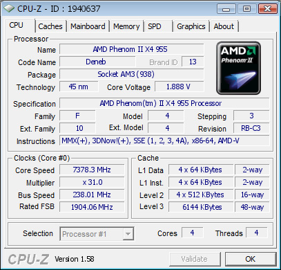 Лучший результат для AMD: Phenom II X4 955 покоряет 7378 МГц