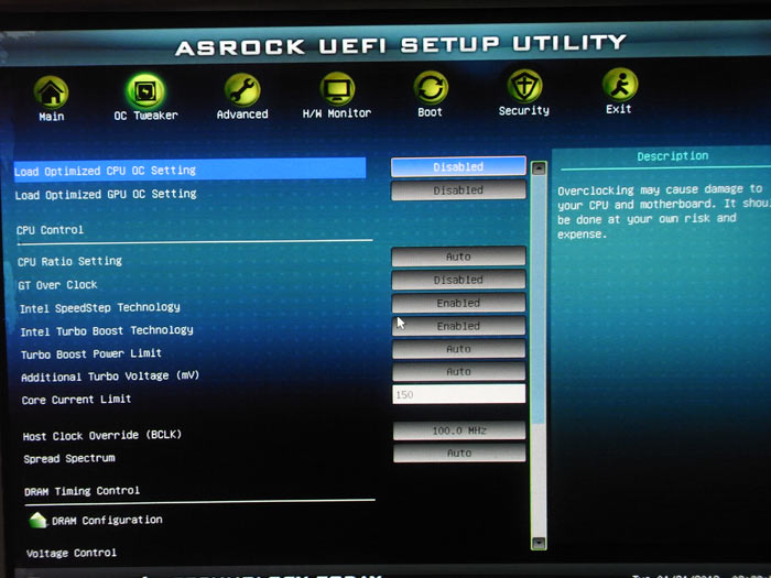 ASRock Z68M-ITX/HT настройки разгона 1