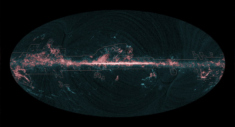Карта небосвода в спектральной полосе угарного газа, составленная по данным телескопа "Планк"