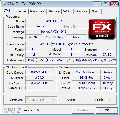 Мировой рекорд: процессор FX-8150 разогнан до 8806 МГц